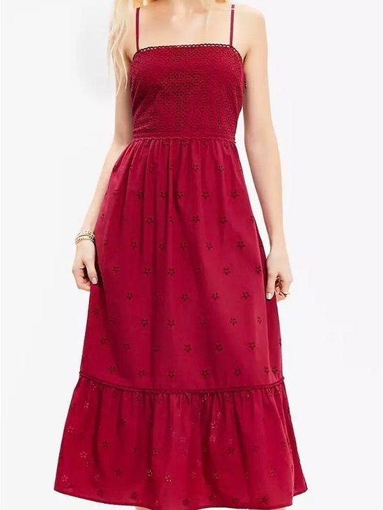 LOFT Dresses & Skirts - LOFT Eyelet Tiered Strappy Midi Dress